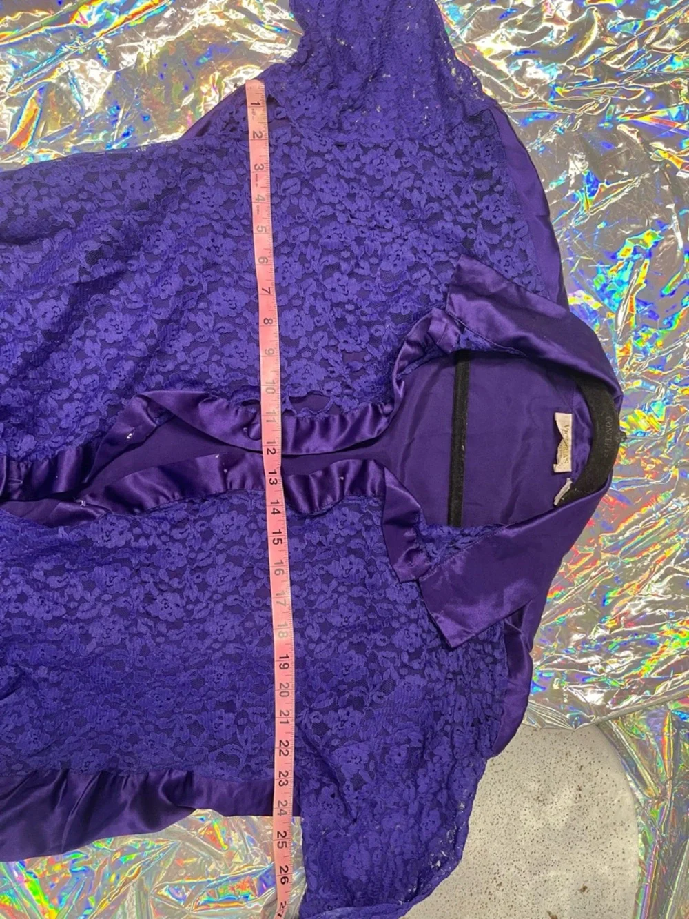 Vintage 1990s Victoria’s Secret Deep Purple Lace Satin Trim Sheer Robe Top